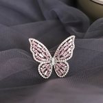 bague papillon rose et argent