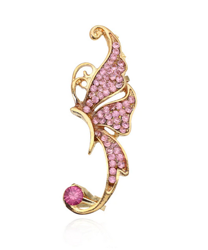 Boucles D'oreilles Vintage Clips Dorés – Papillon Strass Rose – état Parfait