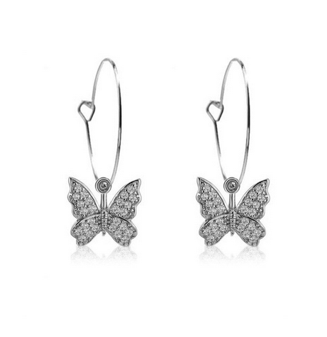 Boucles d'oreilles pour enfant en argent rhodié papillon mauve et Boucles d'oreilles pour enfant en argent rhodié papillon mauve et
