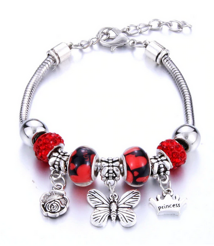 bracelet argent papillon perles rouge