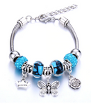 bracelet argent papillon perles bleu