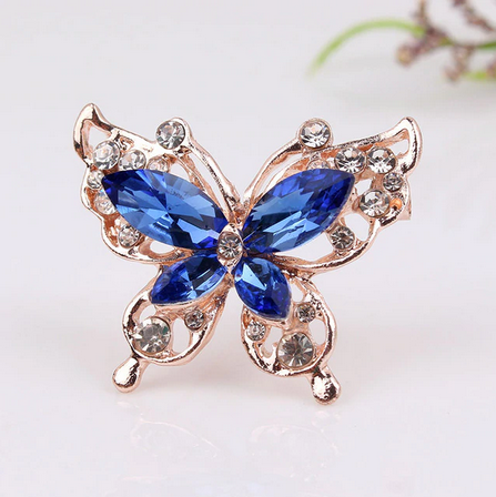 broche papillon cristaux bleus