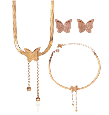 ensemble de bijoux papillon or rose collier bracelet et boucles d oreilles