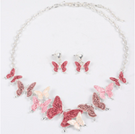 collier et boucles d oreilles papillon email rouge rose