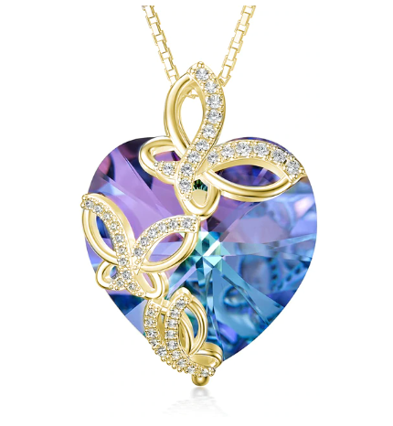 coeur cristal papillon or pour ce collier pour femme