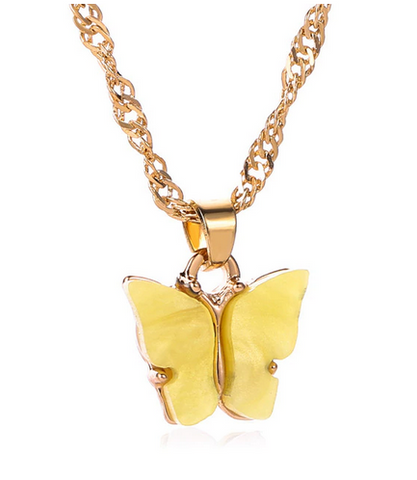 collier or papillon jaune