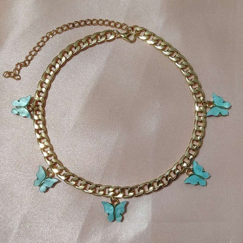 collier vintage papillon bleu