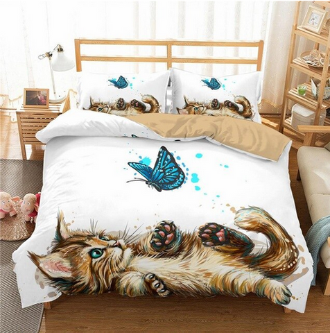 parure de lit papillon et chat