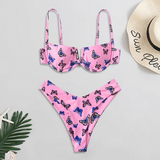 maillot bikini imprime papillon rose armature