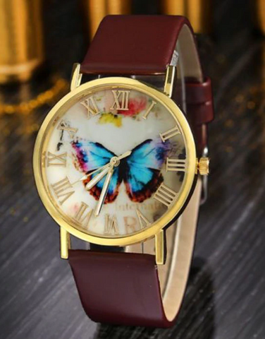 montre cuir papillon bleu