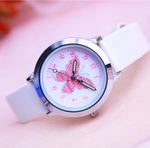 montre papillon rose