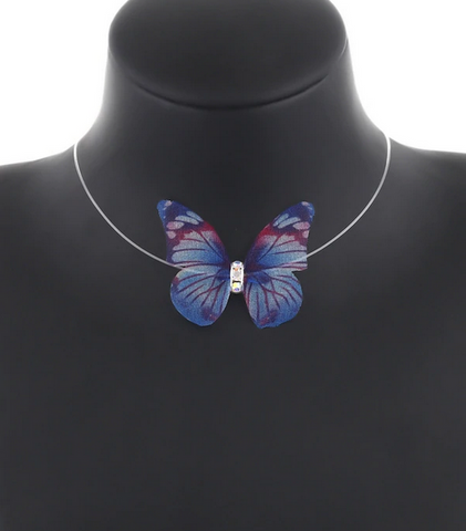 pendentif papillon en soie bleu