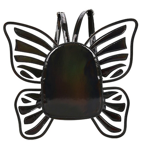 sac a dos noir brillant ailes de papillon
