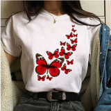 t shirt blanc papillons rouges
