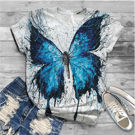 T shirt decontracte avec papillon bleu