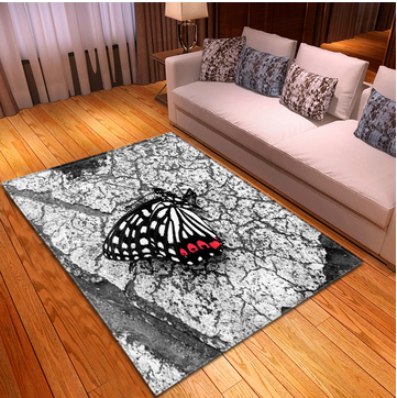 tapis papillon noir rouge et gris