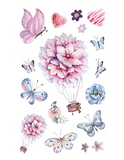 tatouage de papillon avec fleurs et coeurs