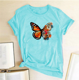 t shirt turquoise avec papillon